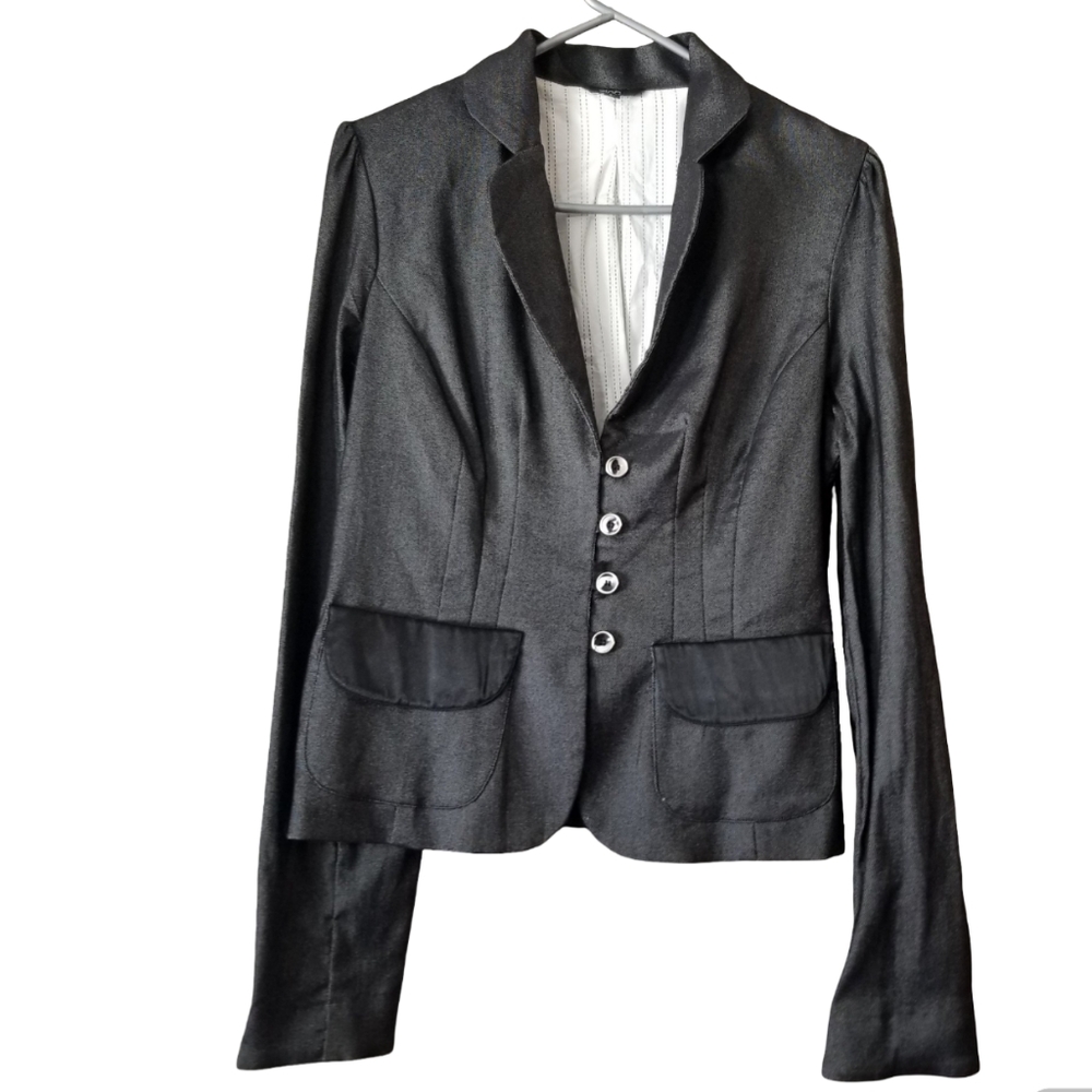 Black Zinc Tailored Blazer with Mandarin Collar Size Large